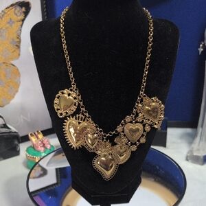K Designs "Lover's Lane" Necklace With 7 Heart Charms Of Different Sizes & Style